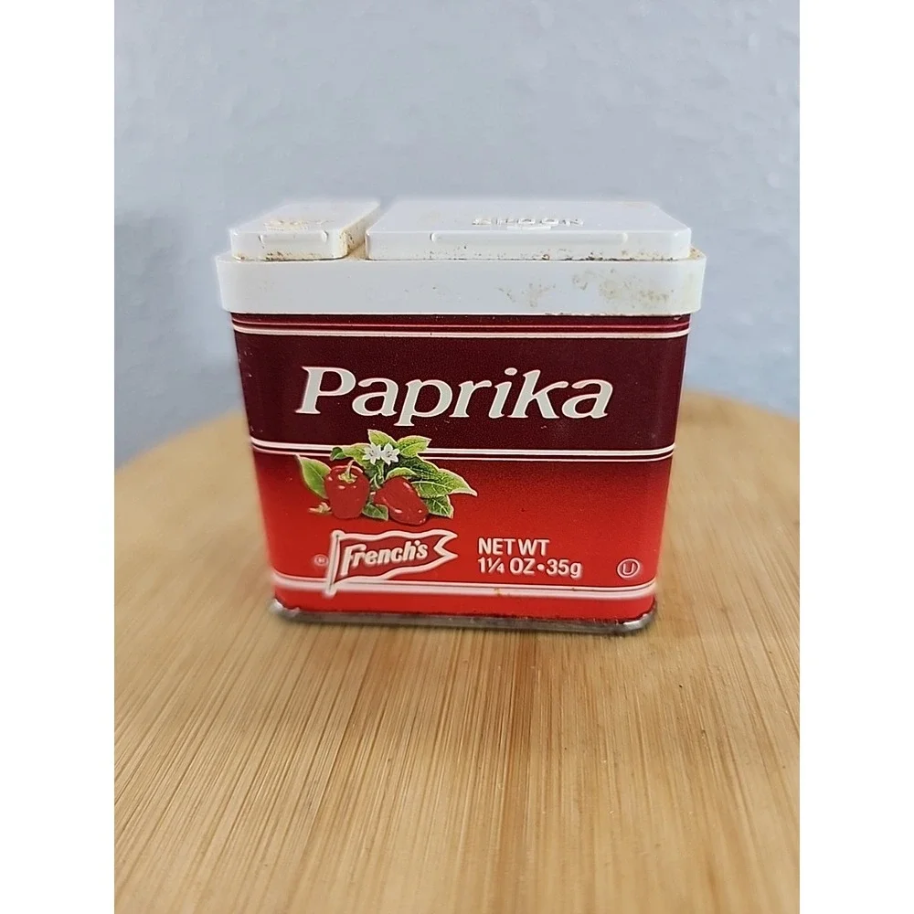 Vintage Frenchs Paprika 1 1/4 oz spice tin, EMPTY Great graphics on front, decor